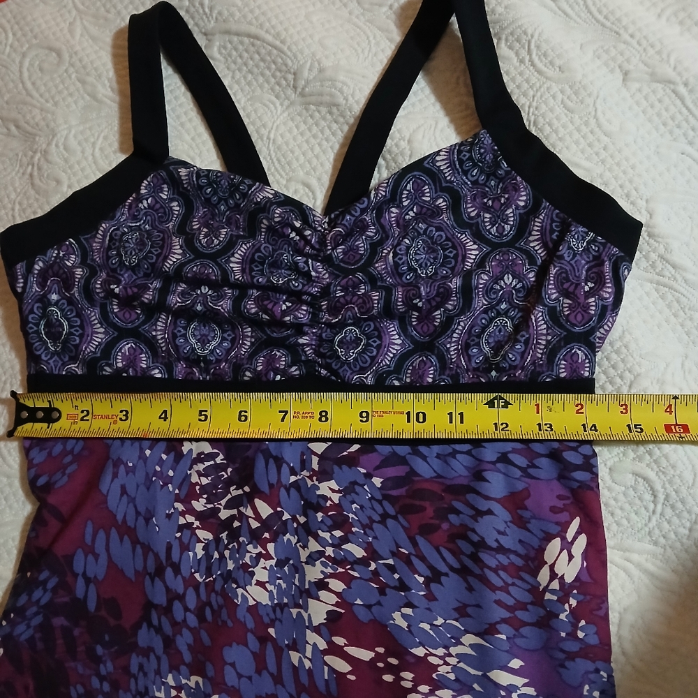 Prana Dress Women's Size Medium Black Purple Active Floral Shelf Bra Racerback - Picture 2 of 12